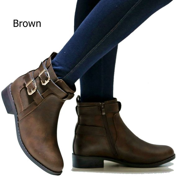 BRAND NEW NEVER WORN Brown Ankle Boots with Buckle Detail - Picture 2 of 4